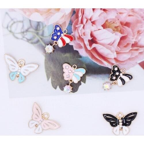 10pcs/lot Crystal Butterfly Rhinestone Dangle Handmade Charms Pendant DIY for Bracelet Necklace Bag