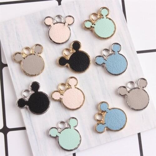 RONGQING 10pcs/lot Cartoon Mouse Head Charm Zinc Alloy Floating Enamel Cartoon Animal Charms Jewelry Findings