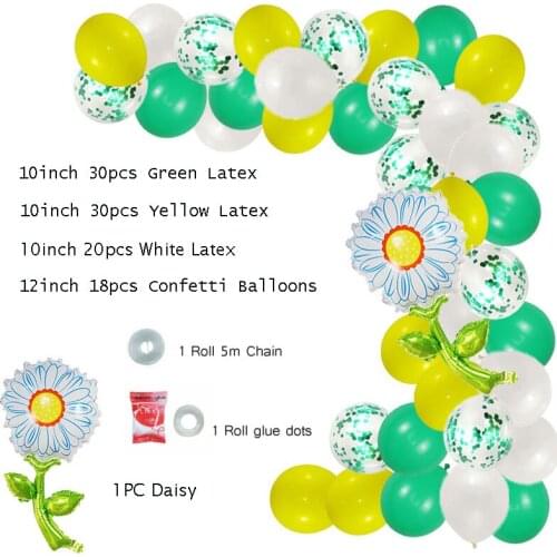 101PCS Daisy Flower Wedding Decoration Confetti White day Foil Balloons Arch 10inch Yellow&Green Latex Globos Party Supplies