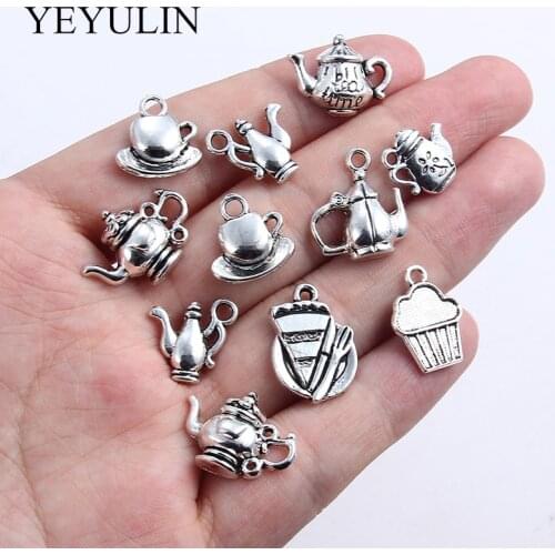 Mixed Tibetan Silver Coffee Cup Teapot Charms Pendants Jewelry Making Bracelet Findings Diy Handmade Crafts Accessories