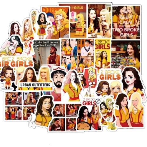 50Pcs 2 Broke Girls Max Caroline Waterproof Stickers Skateboard Luggage Laptop Guitar DIY Photo Albums Graffiti Decals Sticker