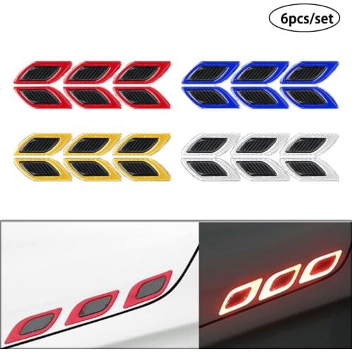 6Pcs/Set Car Reflective Stickers Strips Carbon Fiber Car Sticker Truck Auto Motor Anti-Scratch Safety Warning Sticker Auto Car