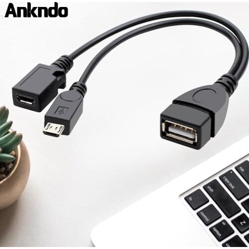 ANKNDO 2 In 1 Micro Usb OTG Adapter Cable Host Power Y Splitter USB Adapter Micro 5 Pin Male Female External U Disk Data Cable