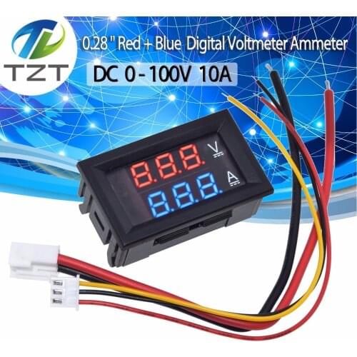 DC 0-100V 10A Digital Voltmeter Ammeter Dual Display Voltage Detector Current Meter Panel Amp Volt Gauge 0.28" Red Blue LED