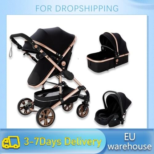 Multi-Functional 3 in 1 Baby Stroller High Landscape Can Sit Reclining Light Folding Strollers Two-Way With Car Seat In Stock