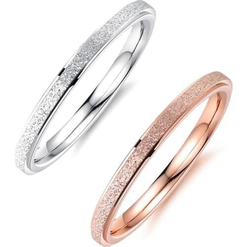 EAMTI Fashion Simple Scrub Stainless Steel Women Rings Thin 2mm Rose Gold Color Finger Ring Sand High quality Gift For Girl