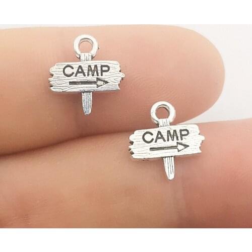 JINDINSP 20pcs 12x13mm Camp Camping Signs Charms Pendant Diy Metal Jewelry Making Antique Silver Color 12x13mm