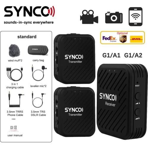 SYNCO G1 A1/A2 Wireless Microphone System Kit 2.4GHz Lavalier Mic Transmitter for Smartphone Laptop DSLR Tablet Youtube Live