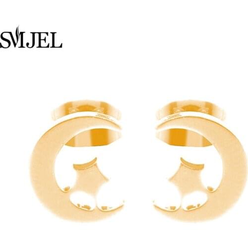 SMJEL Korean Earrings Round Stud Earrings For Women Handmade Vintage Moon Star Minimalist Studs Earring Jewelry Brincos Gift