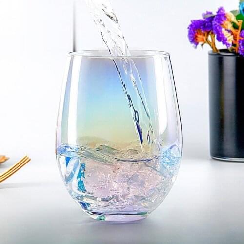 Creative Colorful Transparent Cup Crystal Egg-shaped Golden Rim Glass Fruit Drink Coffee Mousse Water Wide Cocktail Cup
