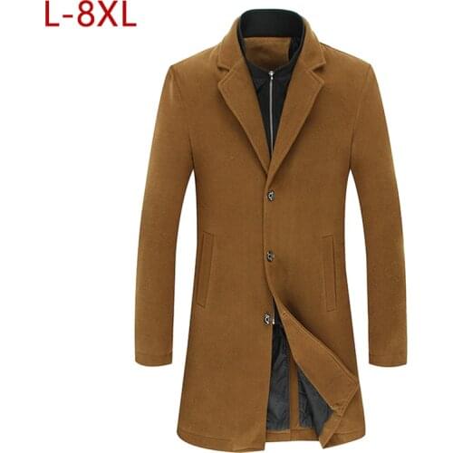 L-8XL Autumn Men Two-piece Wool Jacket Plus Size Slim Long Trench Business Coat Male Fashion Warm Windproof Windbreaker 3XMR11