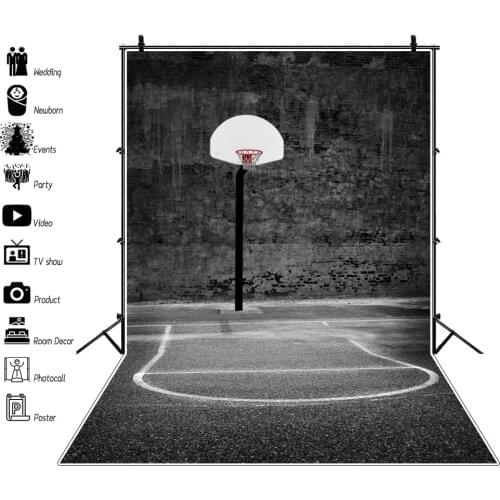 Laeacco Dark Grunge Deserted Basket Court Stand Basketball Match Sport Home Decor Pattern Photo Background Photography Backdrops