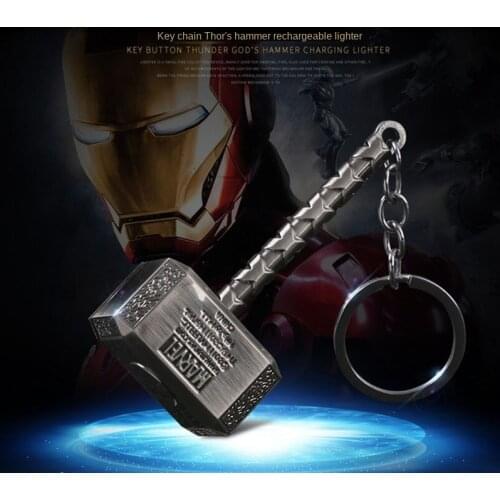 Mini Raytheon Hammer Pendant Rechargeable Flameless USB Lighter Creative Key Ring Windproof Metal Lighter Cigarette Accessories