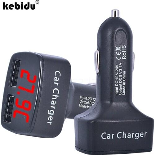 Kebidu Multifunction DC 12-24V USB Car charger Dual Port 3.1A with Temperature/Voltage/Current with Blue/Red Light Display