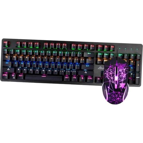 AJAZZ 104Key Mechanical Keyboard Mouse Combos Gaming Keyboard Mouse Set LED Backlit Switches 2400DPI Mouse