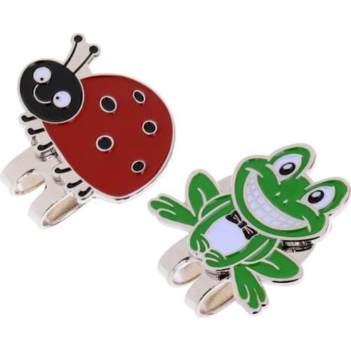 Set of 2 Magnetic Standard Golf Ball Mark Hat Clip with Frog & Ladybug Design for Men Women Kids Golf Training Aid