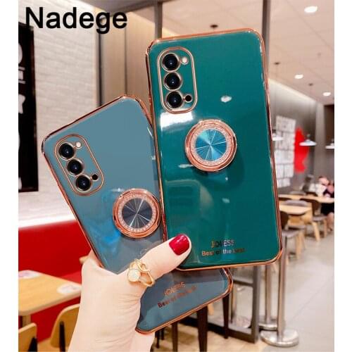 Nadege Electroplated Case WIth Ring For OPPO Realme X50 Reno ACE 2 Z 3 4 SE OPPO Reno 5 Pro Reno 2Z Stand Ring Holder Cover