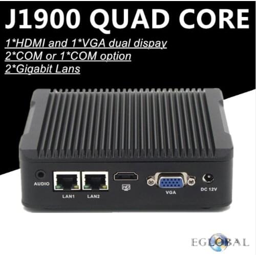 Eglobal Low Cost Embedded Fanless Mini PC Celeron Quad Core J1900 2 LAN 2 RS232 COM Linux pfsense Mini Industrial Computer