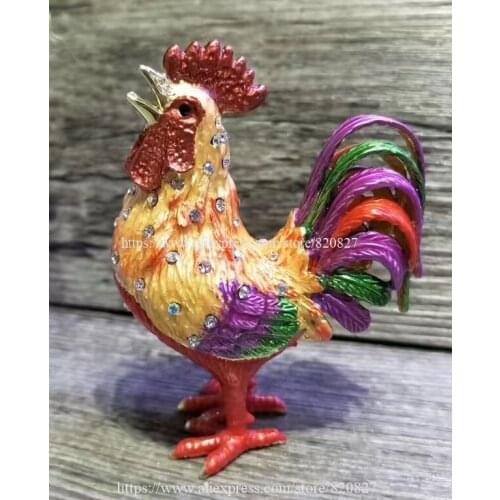 New Rooster Chicken Bejeweled Rooster Novelty Statue Trinket Jewelry Box Vintage Chicken Figurine Display Trinket Box Gifts