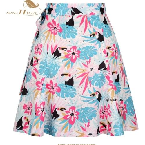 SISHION Tropical Flowers Leaves and Toucans Printed Beach Summer Skirt SS0015 Plus Size Bohemia Boho Multitasks Sexy Wrap Skirt