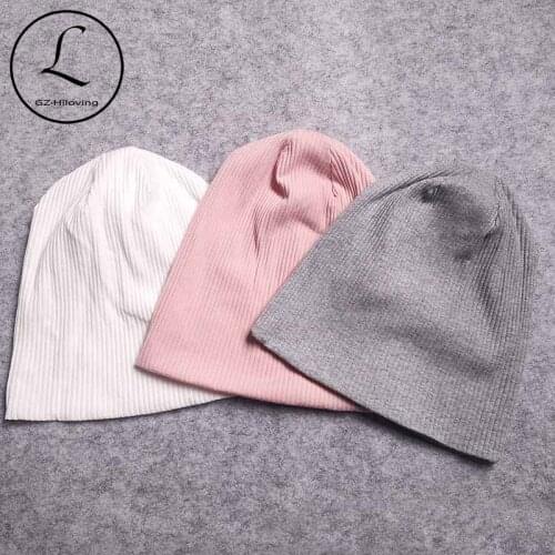 Casual Autumn Winter Women Cotton Striped Hats Soft Slouchy Skullies Beanies Hats Men Femme Gorro Caps Girls Baggy Knit Hats