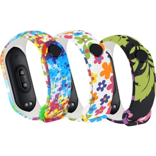 Silicone Watch band Strap For Xiaomi Mi Band 5 4 3 Cartoon Wristband Replacement Colorful Flower TPU Straps For mi Band 3 4 5