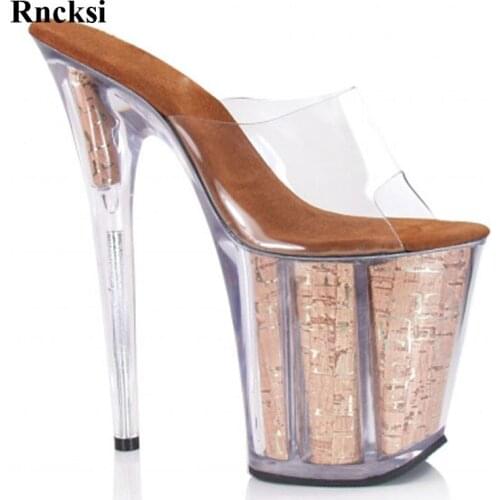 Rncksi 20cm New Fashion 8 Inch High Heel Shoes Sexy Women Slippers Peep Toe Dance Clubbing Pole Dance Shoes Slippers