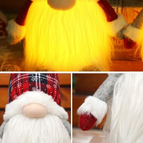 M17D Christmas Gnomes Glowing Plaid Faceless Plush Doll Decoration for Winter Holiday Party Home Office Bookshelf Ornaments