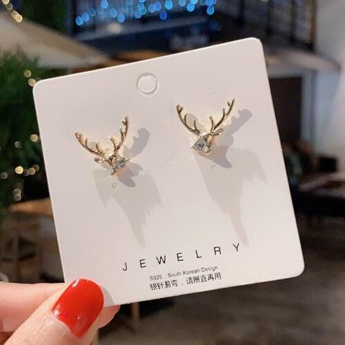 2020 New Cute Elk Earrings Geometric Crystal Stud Earrings For Women Female Needle Earrings Jewelry Girl Christmas Gifts Brincos