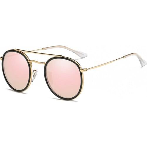 Vintage Double Beam Metal Frame Sunglasses Women Round Style Sun Glasses Men for Outdoor Oculos Shades 0915WD