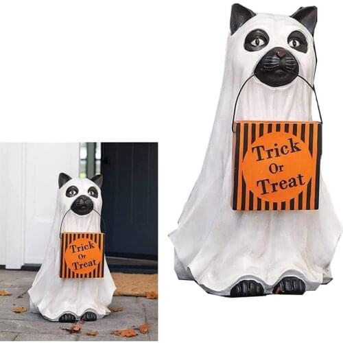 Halloween Dog Cat Ornaments With Candy Bowl Pumpkin Snack Bowl Stand For Trick Or Treat Indoor Outdoor Decor Party Supplies