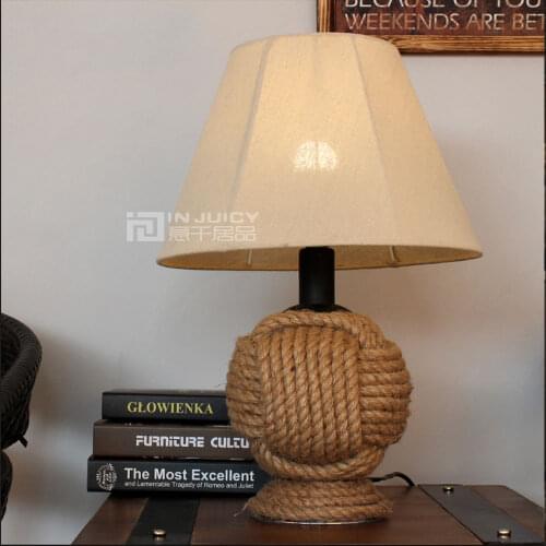 Vintage Edison Bulbs Hemp Rope Table Lamp Fabric E27 Led Stand Desk Light Loft Bedroom Cafe Desk Lamp Home Corridior Decoration