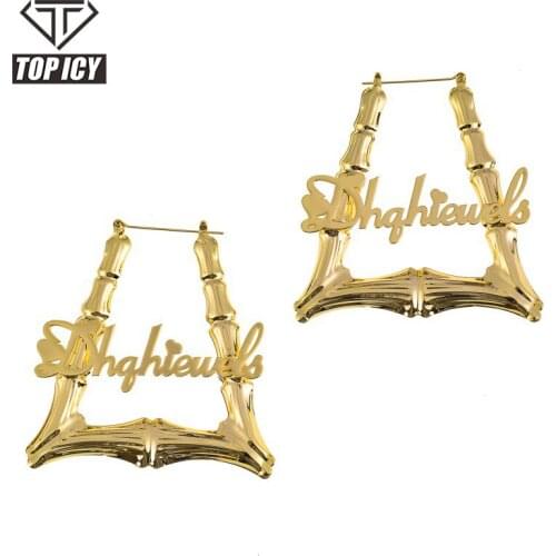Stainless Steel Jewelry Custom Name Trapezoid Earrings gold plated Hoop Personalized Gothic Old Enligh Font Big Circle Earrings