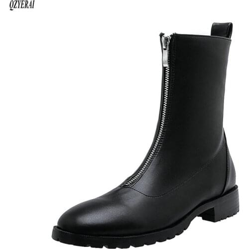 Womens Genuine Leather Shoes Heels Block Women Zip Ankle Boots Soft Rubber Boots Winter Female Chelsea Boots Fashion 2020