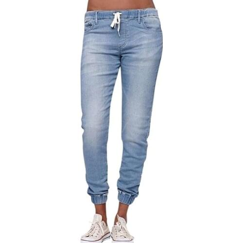 2021 Jeans Women Summer Fashion Solid Color Drawstring Ankle Tie Slim Stretchy Jeans Plus Size Denim Pants Womens Clothing