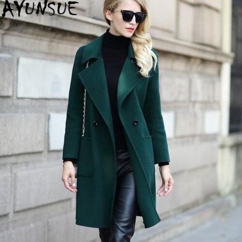 AYUNSUE 100% Wool Coat Female Jacket Autumn Winter Coat Women Double Side Woolen Coats Vintage Long Jackets Manteau Femme MY4252