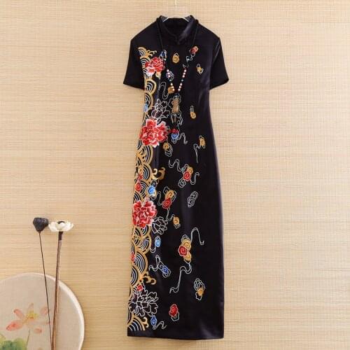 High-end Spring And Summer Women Cheongsam Dress Retro Elegant Embroidery Peony Chinese Style Slim Lady Party Qiapao Dress S-XXL