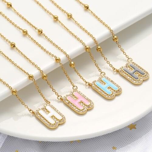 ZHUKOU gold plated H letter charms necklace for women Summer enamel romantic DIY letter girls necklace Jewelry Wholesale VL113