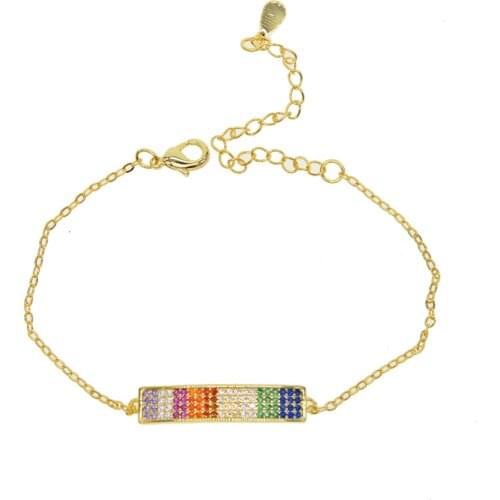 2018 fashion simple geometric jewelry Gold color bracelet with rainbow cz paved top quality trendy lady jewelry