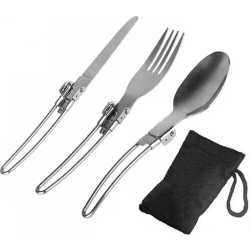 3 PCS Stainless Steel Cutlery Knife Fork Spoon Set Foldable Portable Outdoor Camping Hiking Travel Picnic Tableware Utensils