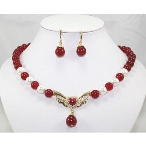 3 Style Fashion Set white Pearl Pink Red Coral blue jade Necklace