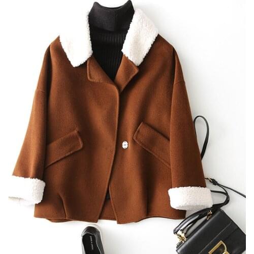 4040 Autumn Winter 300% Wool Coat Women Double Wool Coats Short Loose Female Jacket Lamb Collar casacos 37334 WYQ3368