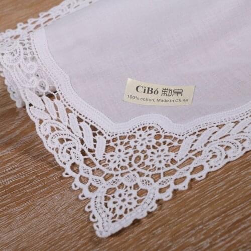 A009: White premium cotton lace handkerchiefs crochet hankies for women/ladies wedding gift