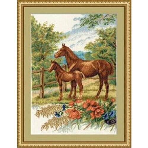 FREE Shipping Top Quality popular counted cross stitch set horse mother and child horses