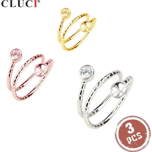 CLUCI 3pcs Real 925 Sterling Silver Adjustable Snake Ring Women Fashion Rose Gold Party Ring Jewelry SR2063SB