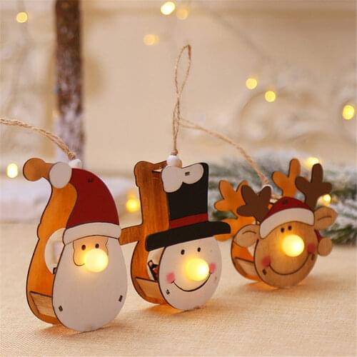 Wooden Christmas Decorations LED Baubles Pendants Gifts Scene Hanging Decoration Happy Birthday Home Decoration Accessories U3