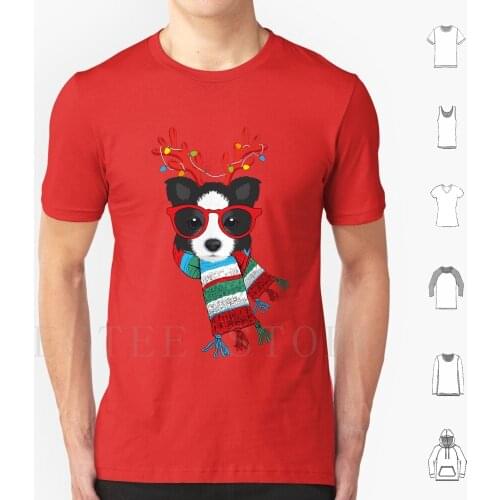 Border Collie Xmas Holidays Reindeer Christmas Lights T Shirt Print Cotton Border Collie Border Collie Dog Border Collie Border