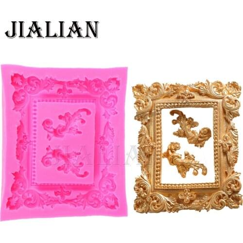 Fine big Retro Mirror Frame chocolate Party cake decorating tools DIY baking fondant silicone mold Kitchenware Bakeware T0424