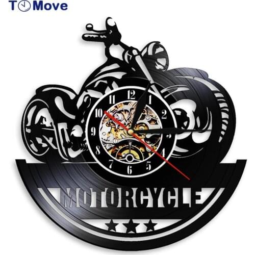 Classic Motorcycle Wall Clock Garage Sign Motorbike Vintage Vinyl Record Wall Clock Living room Decor Bikers Gift for Man