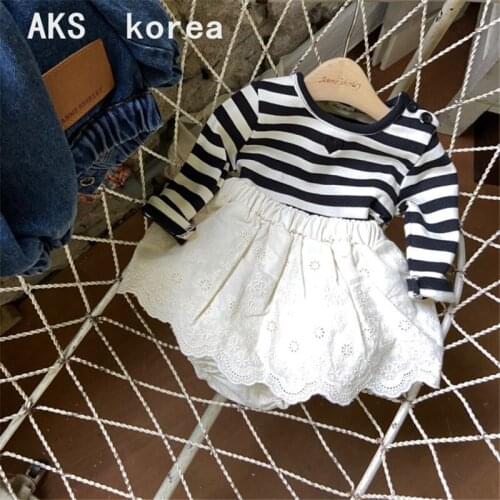 Korean baby princess short skirt baby embroidered fart skirt pants stripe long sleeve T-shirt bottom shirt girls outfits